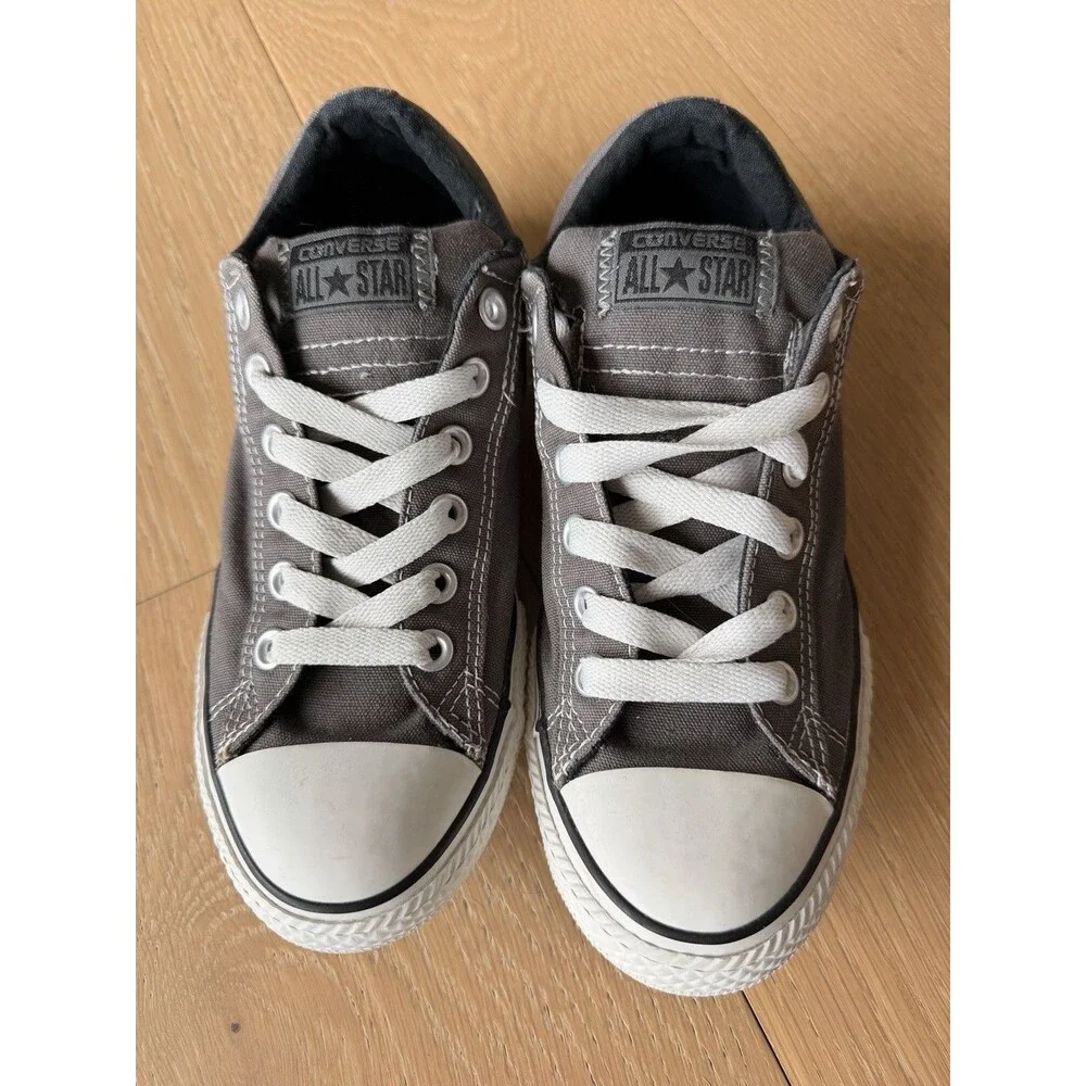 Converse Chuck Taylor All Star Sz 5 JR Mid-Top Gray Canvas Sneakers Shoes No Tie